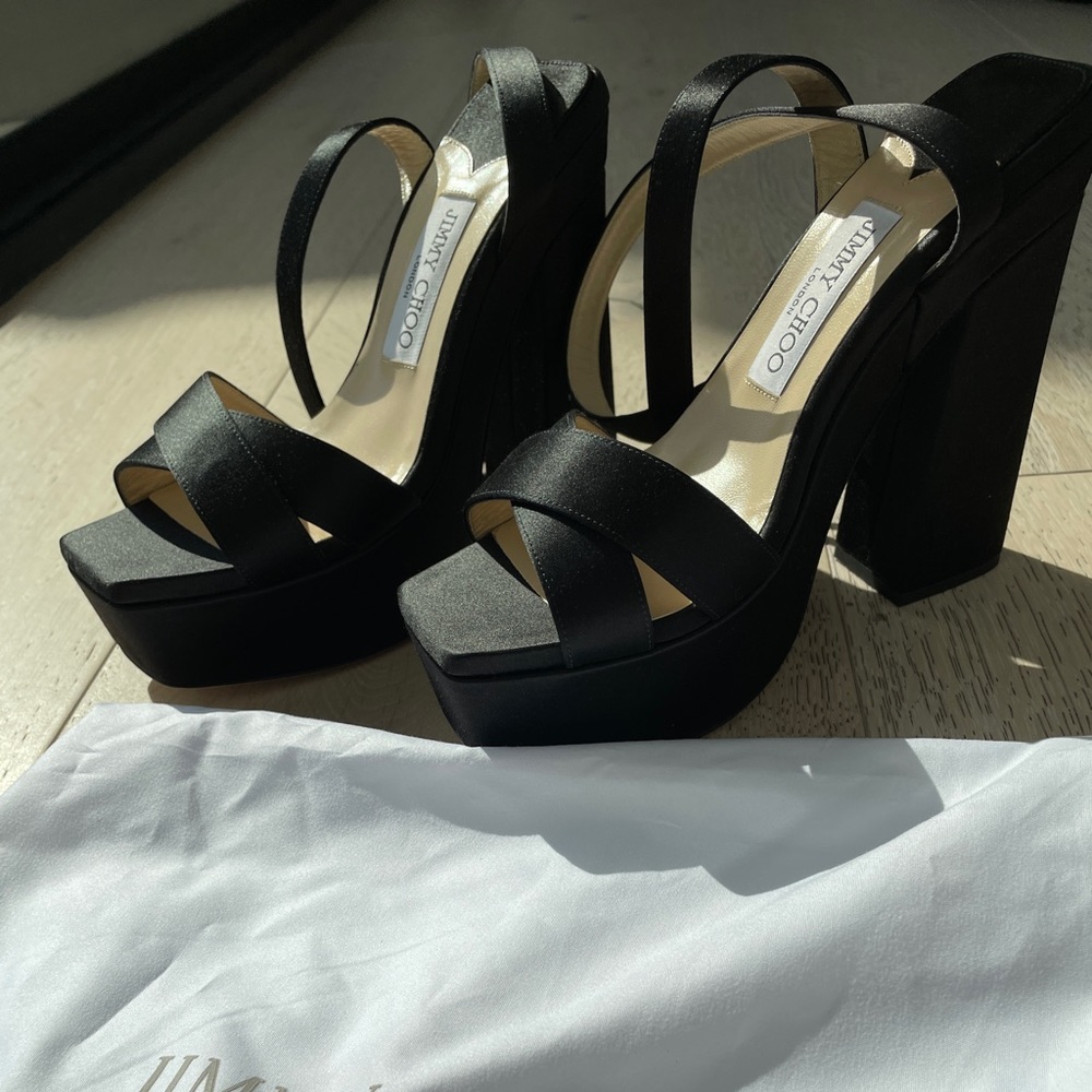 Jimmy Choo Black Satin Heels